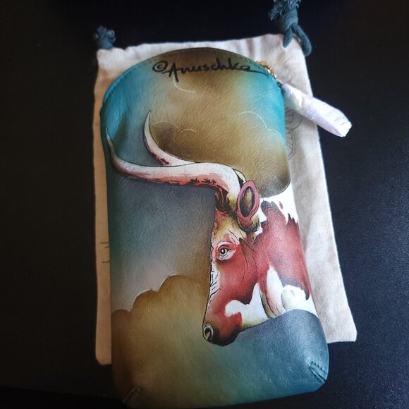 Anuschka Handpainted Leather Pouch Texas Longhorn Western NWT *LIVE SHOW listing - Picture 5 of 15